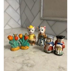 MId-Century Japanese Salt And Pepper Shakers Lot Of 6 Items In Toby style